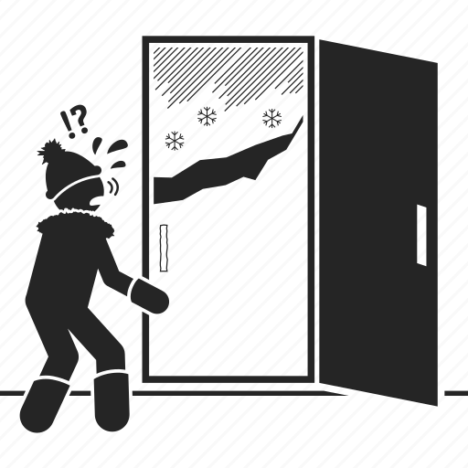 person opening door to bad weather icon