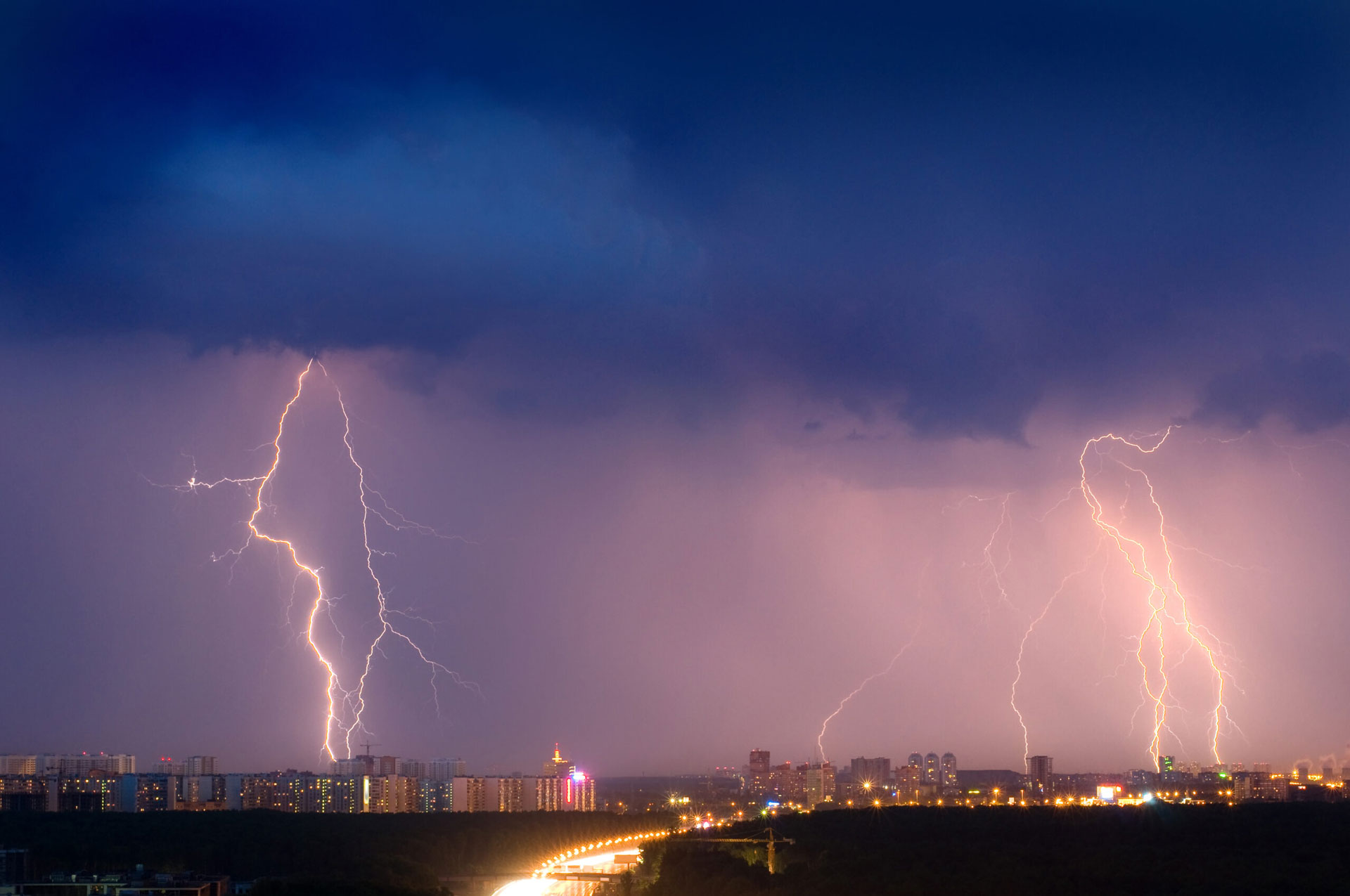 lightning storm over city
